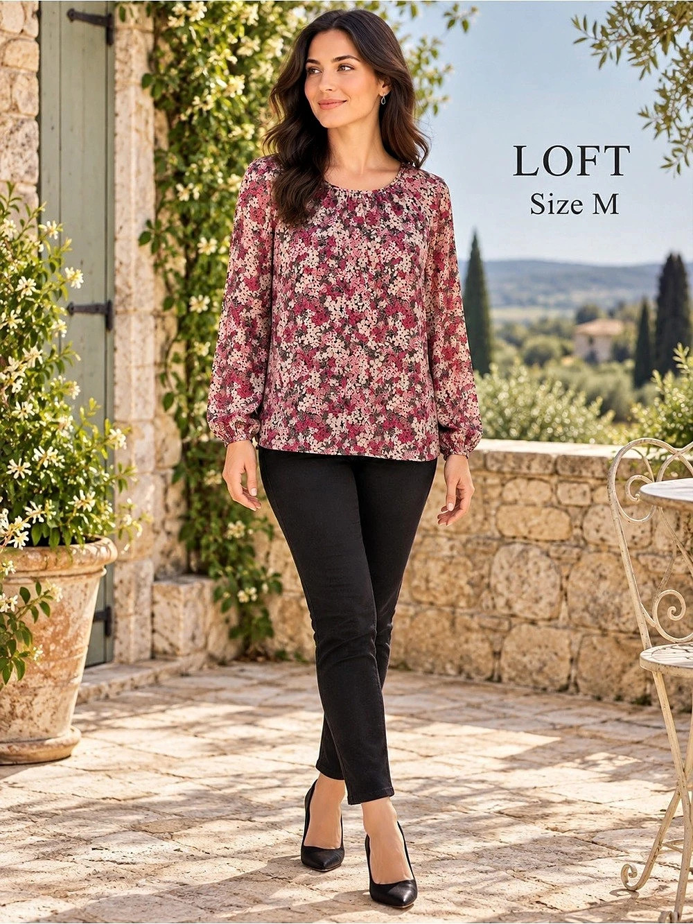 LOFT Outlet Pink Floral Long Sleeve Blouse Size M